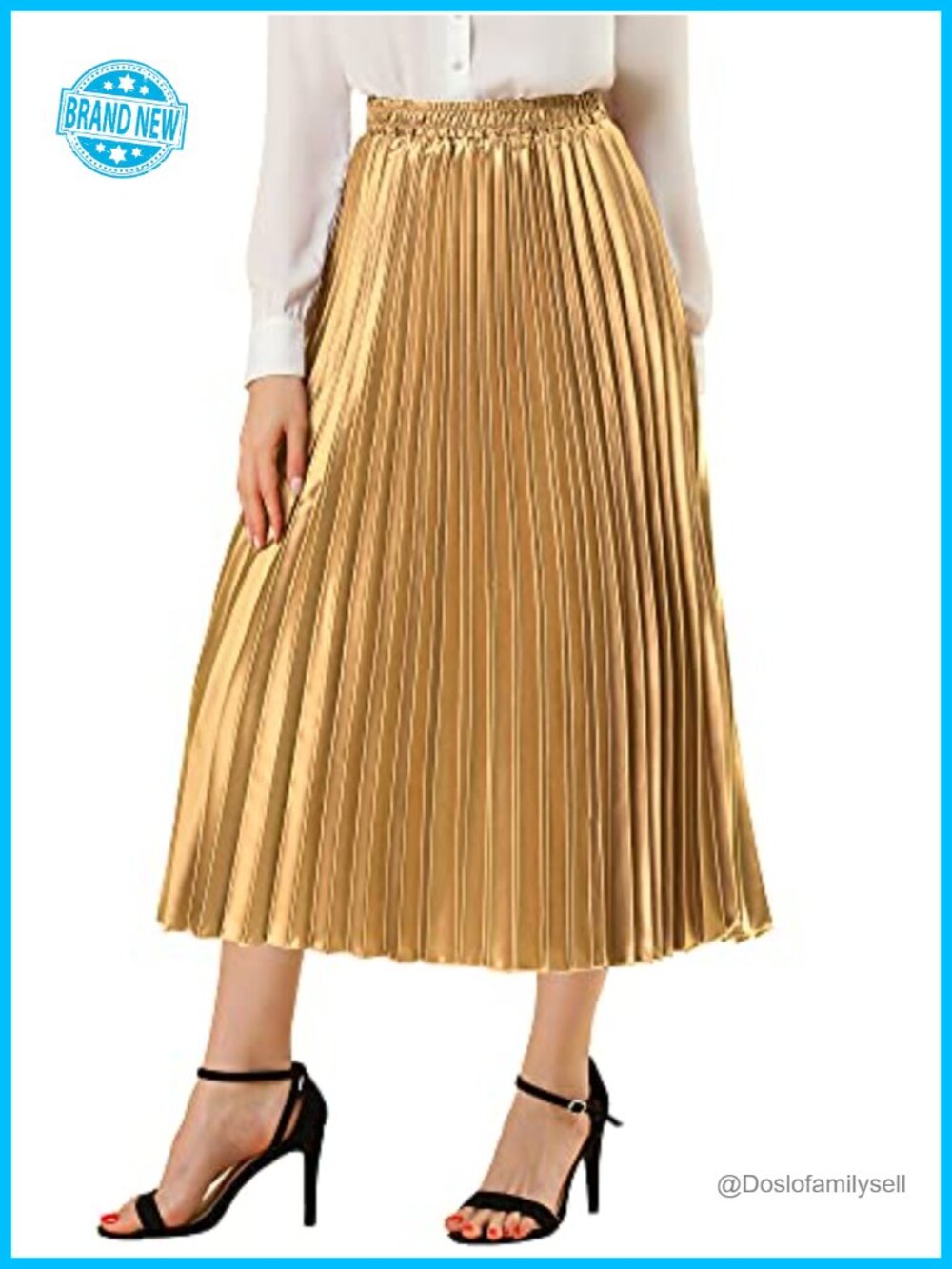 Pleated Midi Skirt High Waisted A Line Metallic Party Night Out